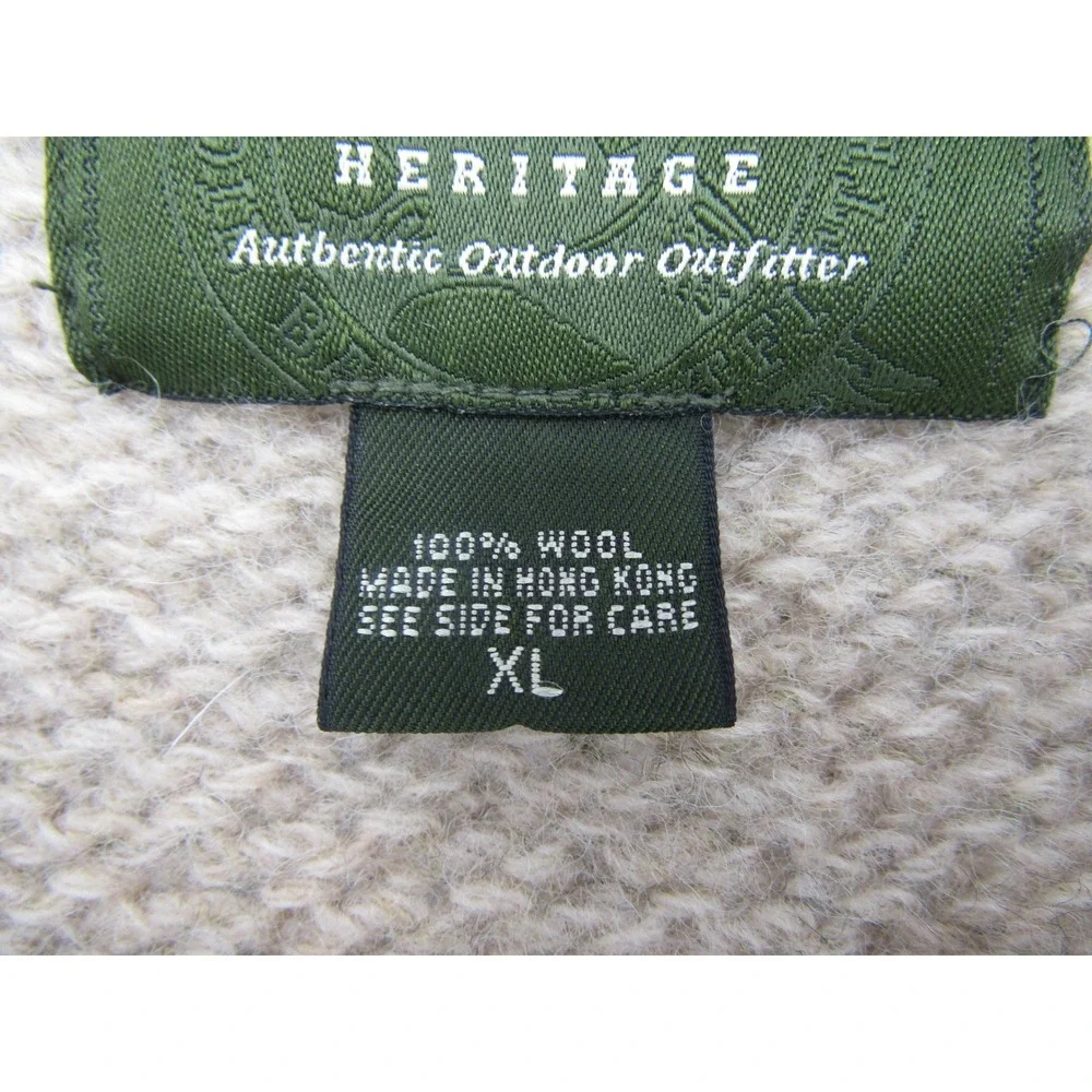 Eddie Bauer Sweater Mens XL Beige Wool Heritage Fair Isle Nordic Crew Neck